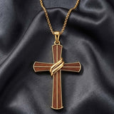 14K Gold Plated Wooden Cross Pendant Necklace Christian Catholic Jewelry Religious Gift