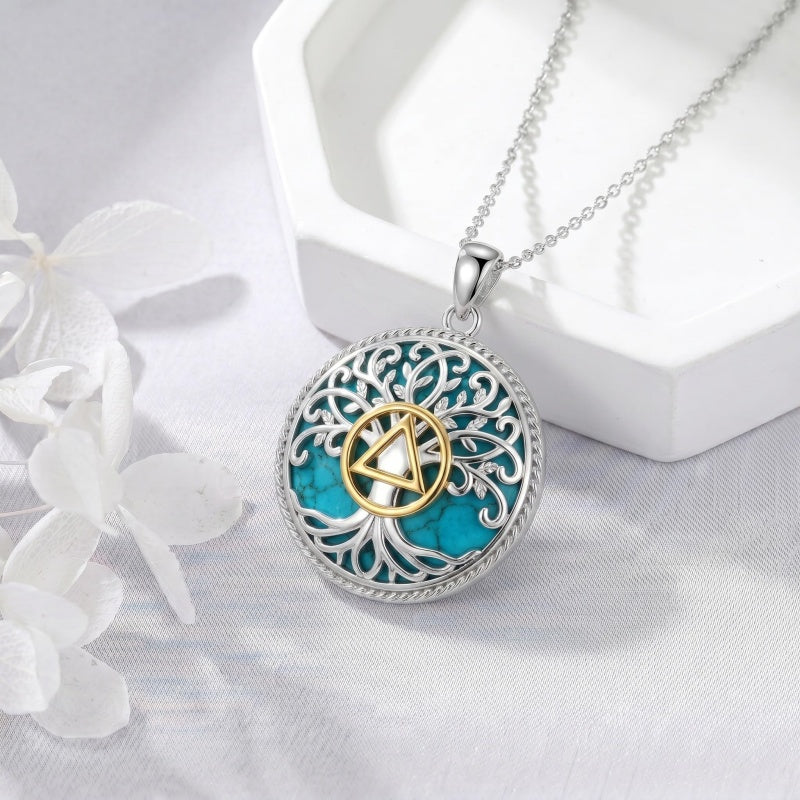 Sterling Silver Turquoise Sun and Moon AA Sobriety Celtic Knot Cross DNA Star of David Tree of Life Pendant Necklace