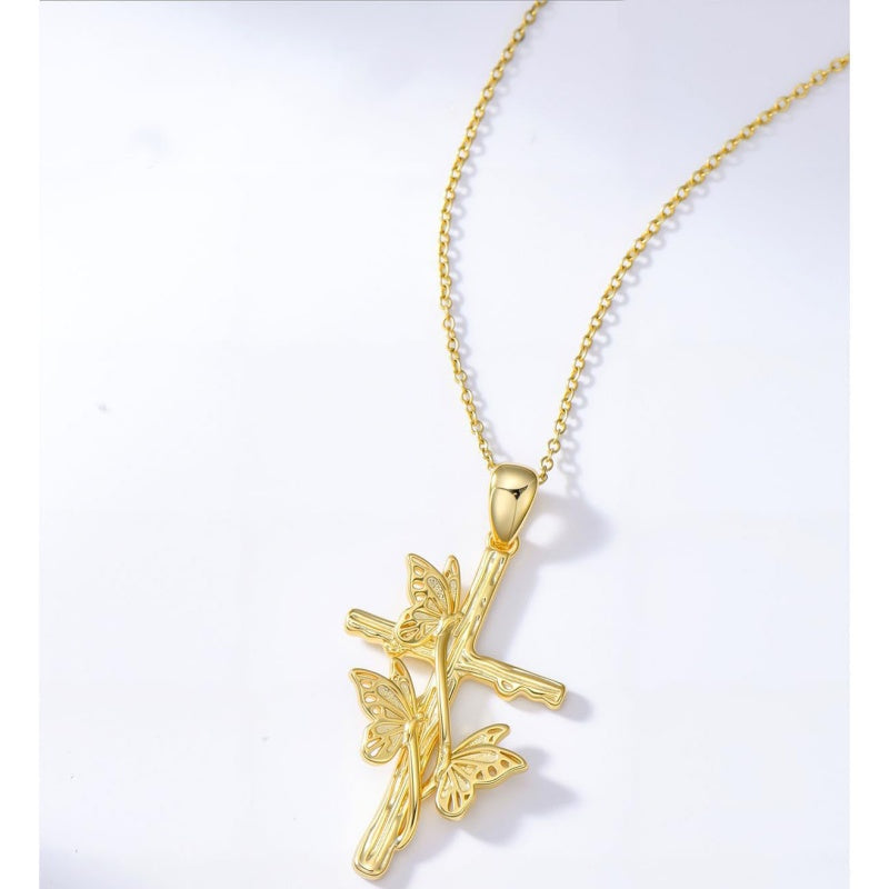 14K Gold Plated Cross Pendant Necklace for Women
