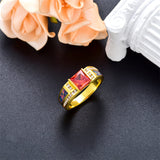 Sterling Silver Square Garnet with Opal Wedding Ring for Men