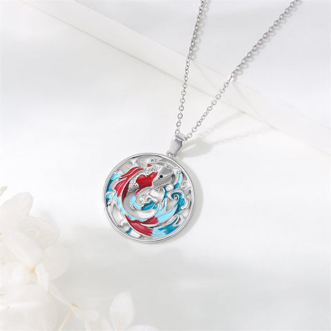 Wave Necklace 925 Sterling Silver Dragon/Koi Ocean Wave Pendant Necklace Wave Beach Jewelry Gift for Women Mother
