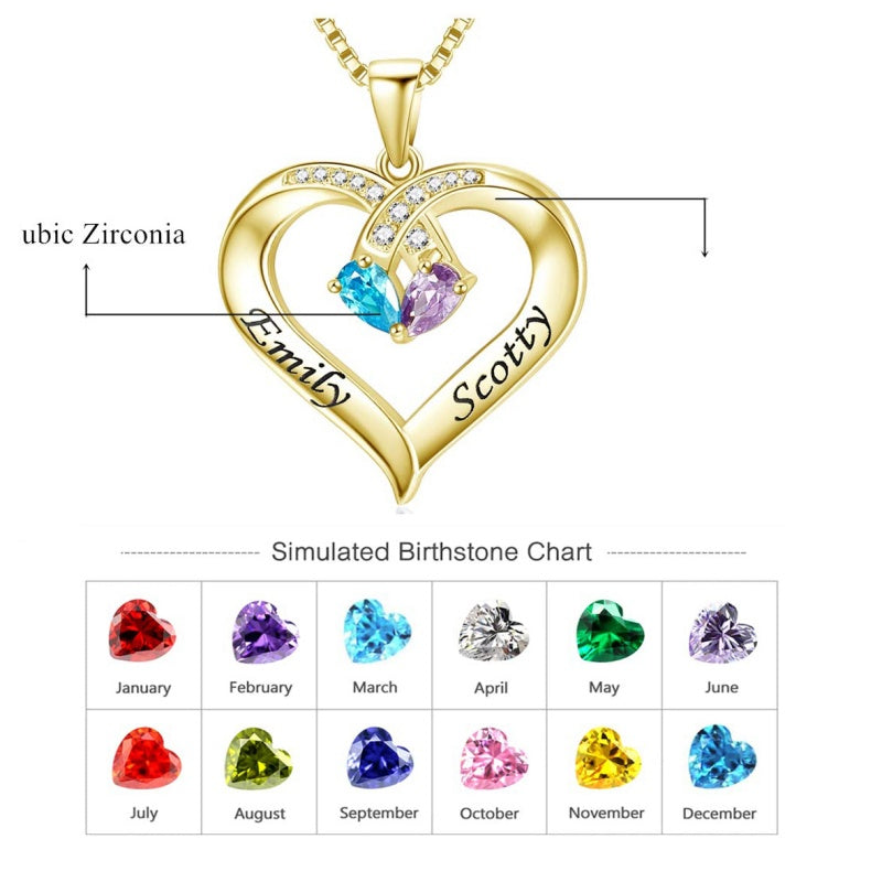 14K Gold 2  Simulated Birthstone Personalized Engraved Pendant Necklace for Women