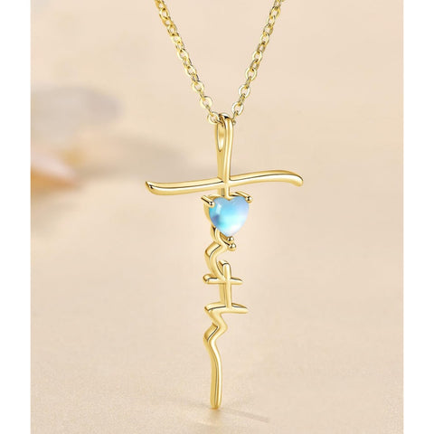 Cross Faith Heart 14K Gold Plated  Birthstone Necklaces for Women