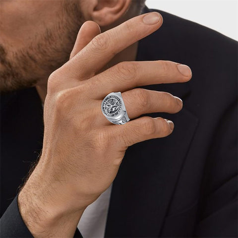Sterling Silver Tree of Life & Gothic Skull Memento Mori Ring for Men