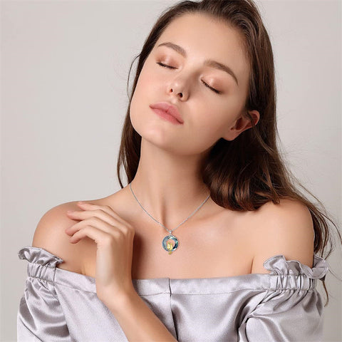 Sterling Silver Blue Circle Crystal Cat Pendant Necklace