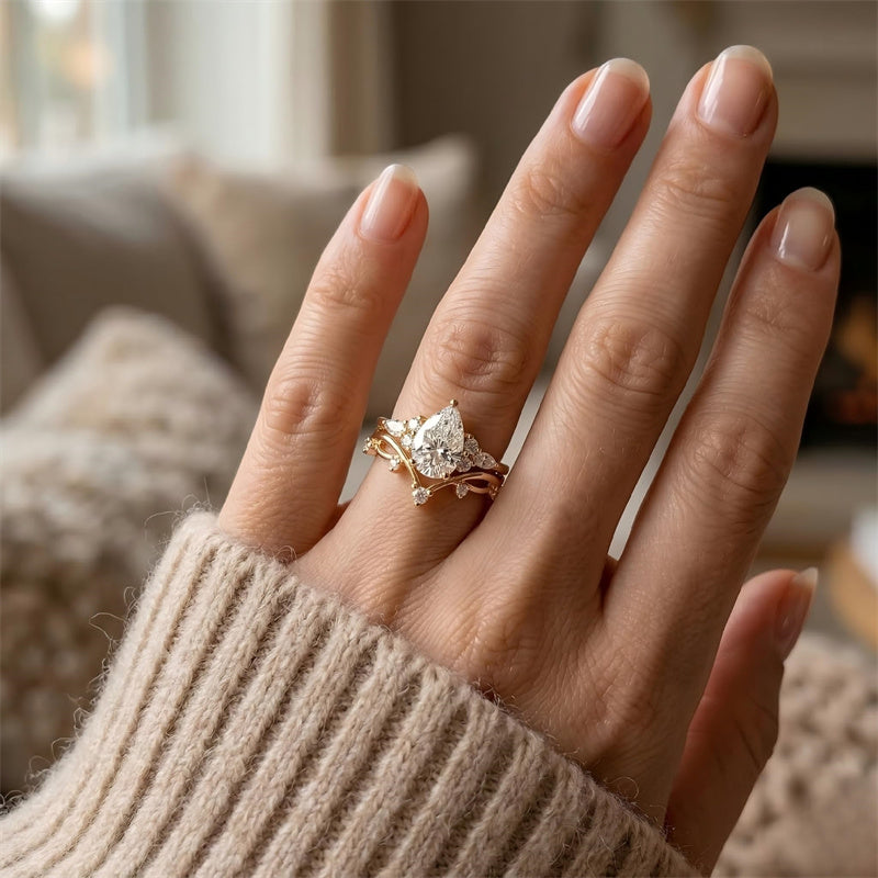 Sterling Silver 10K 14K 18K Gold 1CT-4CT Heart Round Teardrop Oval Moissanite Engagement Rings Set for Women