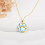14K Solid Gold Dog Paw Pendant Necklace with Moonstone Solid Gold Jewelry Gift for Women