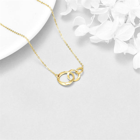 14K Real Gold Interlocking Circle Necklace for Women, Solid Gold Three Circle Necklace Generation Necklace, Three Sister Necklace