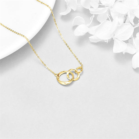 14K Gold Interlocking Circle & Three Sister Pendant Necklace