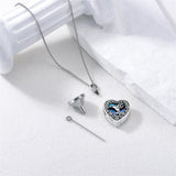 Sterling Silver Abalone Shell Heart Hummingbird Urn Locket Necklace for Ashes