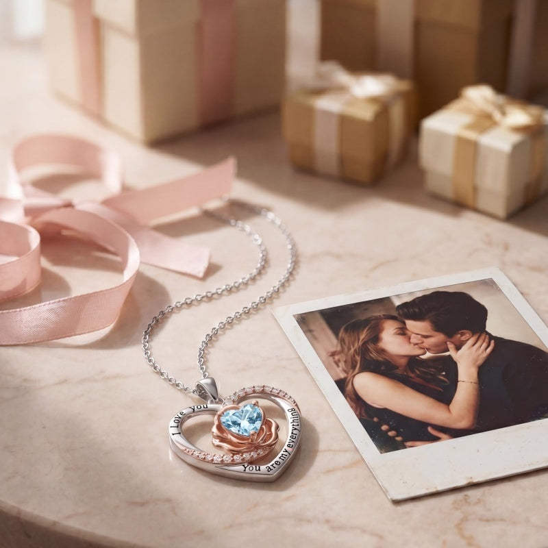 14K Gold Plated  Birthstone Rose Flower Necklaces for Women