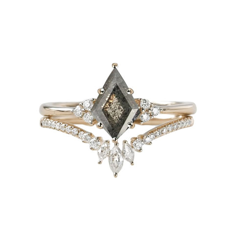 Sterling Silver 10K 14K 18K Gold Kite Cut Gemstone Wedding Ring Set