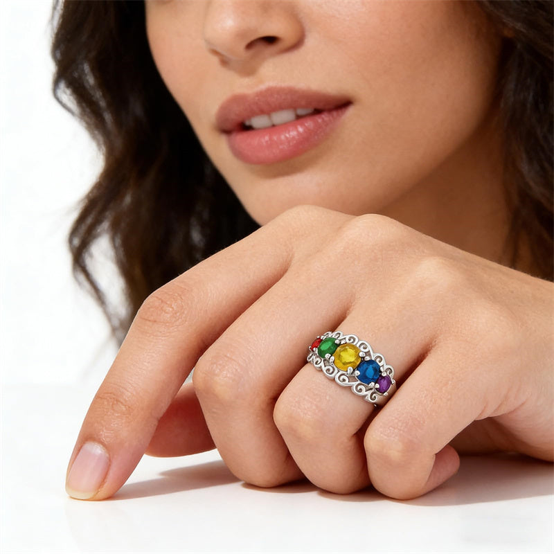 Sterling Silver 2-5 Birthstones Family Ring Gifts for Mother's Day