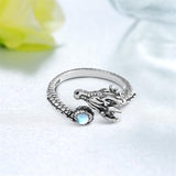 Sterling Silver Oxidation Moonstone Dragon Ring