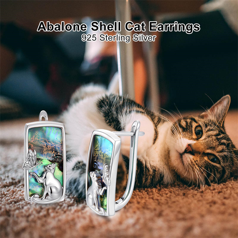 Sterling Silver Abalone Shell Mountain Cat Dog Fox Dragonfly Hummingbird Earring