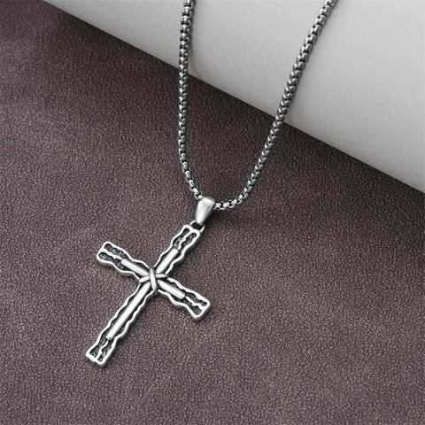 Sterling Silver Cross Religious Necklace for Men