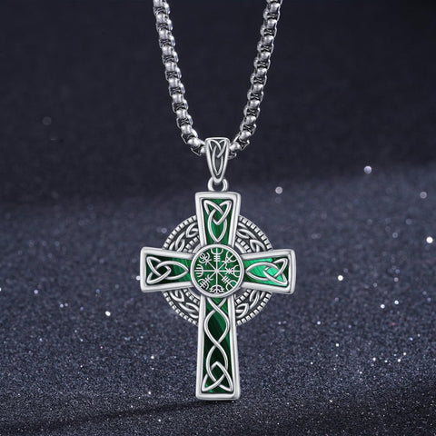 14K Gold Plated Celtic Vikin Cross Pendant Necklace Irish Jewelry Religious Protective Gift