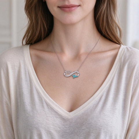Sterling Silver Turquoise & Zirconia Infinity  111 222 333 444 777 Angel Number Pendant Necklace for Women