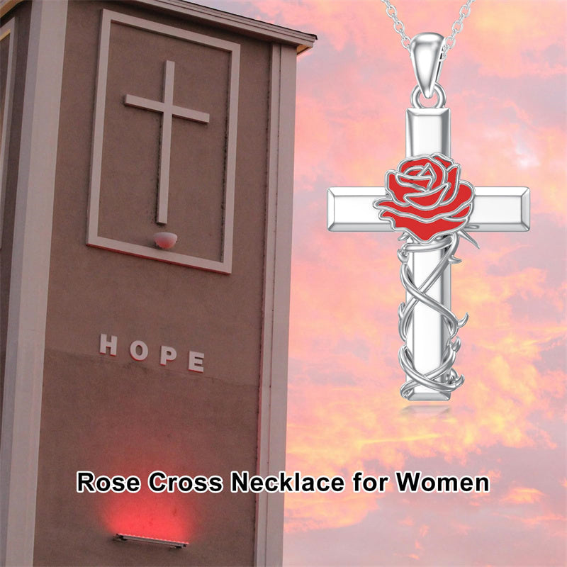 Sterling Silver Lion Semicolon Rose Sunflower Cross Pendant Religious Necklace