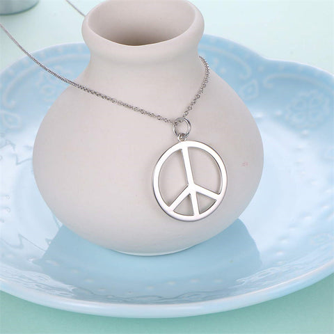 S925 Sterling Silver Peace Sign Hippie Party Pendant Necklace Jewelry Gift