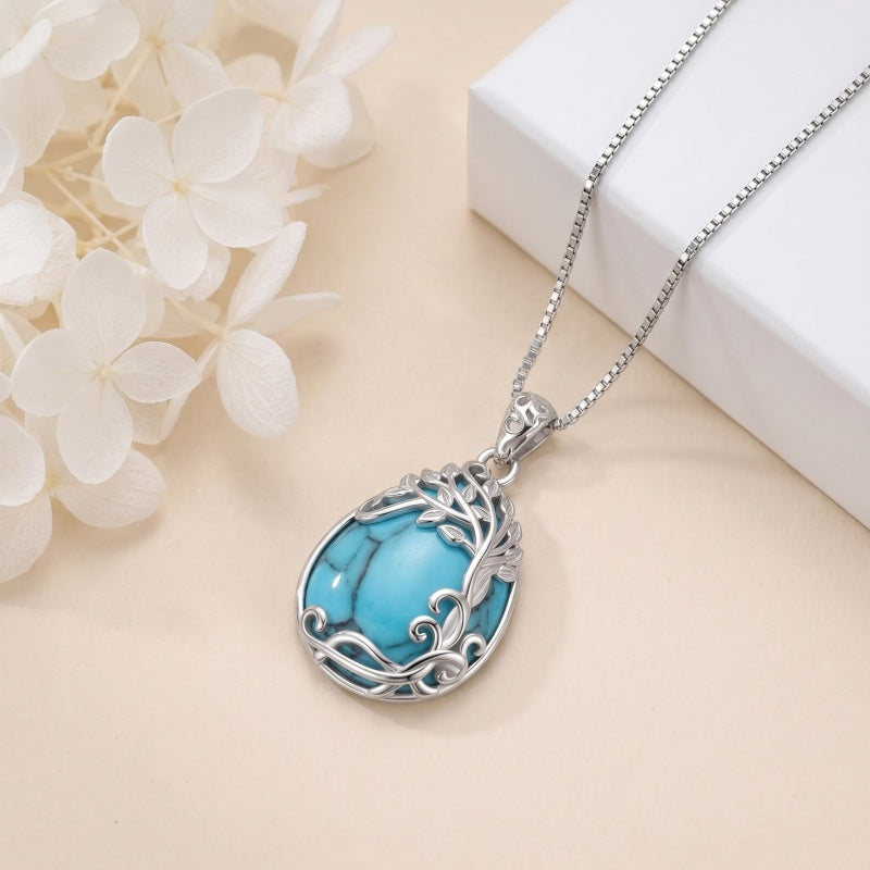 14K Gold Plated Teardrop Tree of Life Necklace for Women