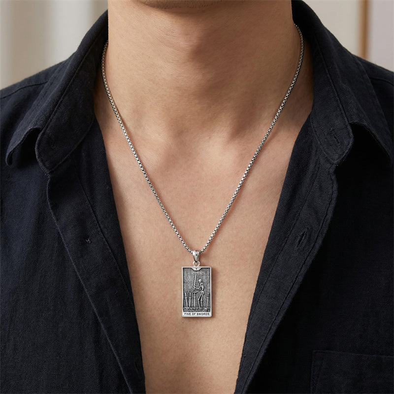 Sterling Silver Lovers Hierophant Magician Three of Swords Wheel of Fortune SkeletonTarot Card Pendant Necklace