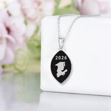 Sterling Silver Oval Personalized  Birthstone Class High School College Graduation Necklace