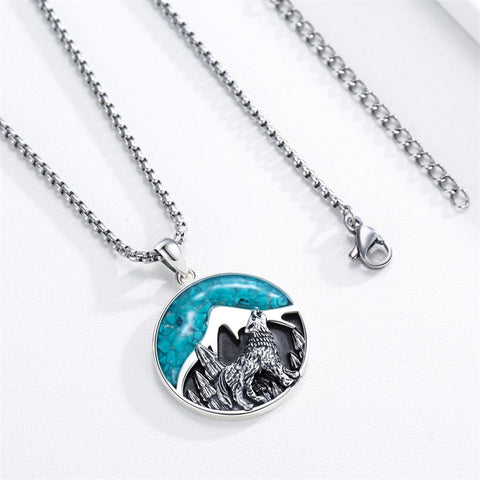 Mountain Necklace 925 Sterling Silver Mountain Pendant Wolf Necklace Compass Necklace for Men Women