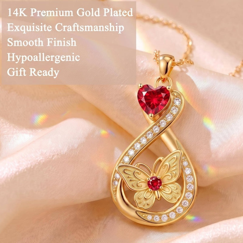 14K Gold Plated Infinity Birthstone  Butterfly Cross Necklace for Women