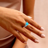 Sterling Silver Cushion Marquise Pear Round Oval Cut Turquoise Engagement Ring for Women