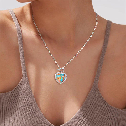 Sterling SilverTurquoise Red Coral Lapis Lazuli Malachite Paperclip Chain Necklace