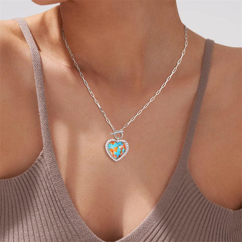 Sterling SilverTurquoise Red Coral Lapis Lazuli Malachite Paperclip Chain Necklace