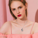 Gothic Jewelry Bat/Cat/Wolf/Spider Pendant Sterling Silver Crescent Moon Necklace for Women Girls Black Jewelry Gifts