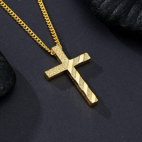 Bible Verse 14K Gold Plated American Flag Cross Necklace for Men