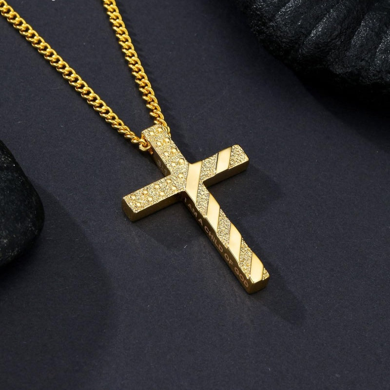 Bible Verse 14K Gold Plated American Flag Cross Necklace for Men
