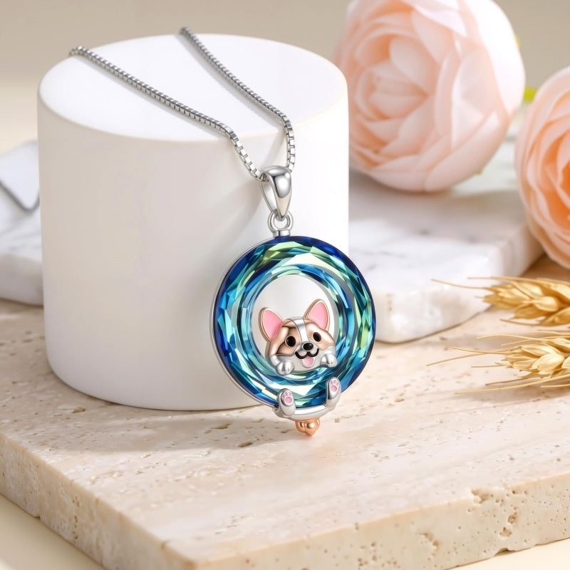 Sterling Silver Blue Crystal  Tree of Life Raccoon Bunny Cat Corgi  Pendant  Necklace  Anniversary Birthday Gifts