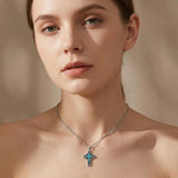 14K Gold Plated Turquoise Cross Pendant Necklace