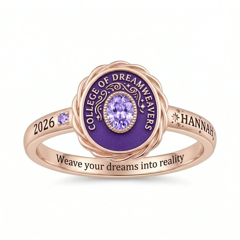 Sterling Silver Twisted Band Personalized  Birthstone Engraved  Class Ring for Women