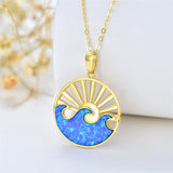 14K Gold Opal Sun Wave Necklace For Women Solid Yellow Gold Pendant Necklace For Women Girls Mom Sisters