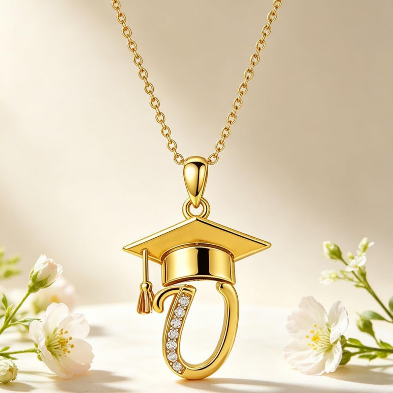 Initial  Graduation 14K Gold Plated Inspiring Grad Pendant Necklace Graduations Jewelry Gifts
