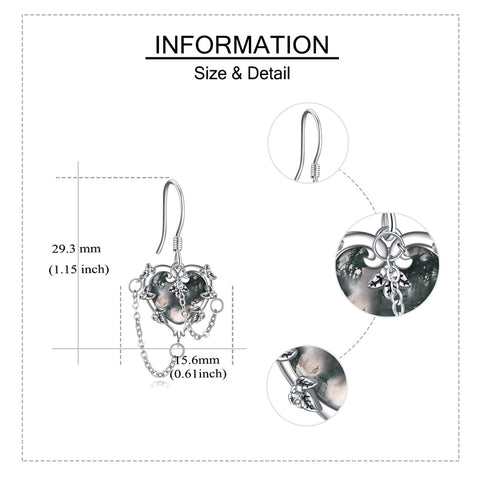Witches Heart Moss AgaeEarrings 925 Sterling Silver Goth Black Rose Jewelry for Women