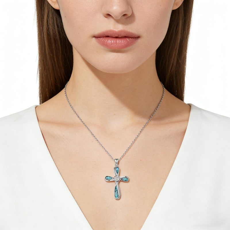 14K Gold Plated Turquoise Cross Pendant Necklace Western Jewelry for Women