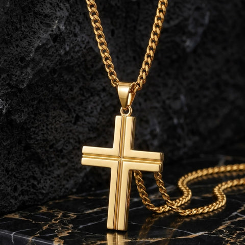 Cross Pendant Necklace for Men 14K Gold Plated Minimalist Christian Jewelry Religious Gift