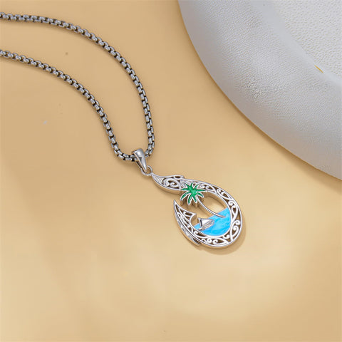 Sterling Silver Hawaiian Beach Fish Hook Pendant Necklace