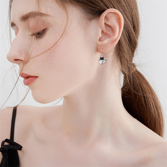 Black Cat Earrings for Girls 925 Sterling Silver  Dangle Earrings Dragon Leverback Earrings Cute Animal Jewelry Gift for Women