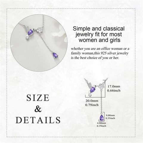 Hummingbird Necklace Sterling Silver Adjustable Lariat Animal Necklace Jewelry Gifts for Women Girls