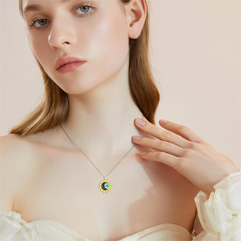 Sterling Silver Abalone Shell Sunflower Pendant Necklace
