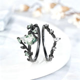 Sterling Silver 10K 14K 18K Gold 2CT Moss Agate Vine Leaf Women's Bridal Ring Sets for Wedding Engagement