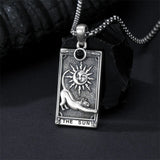 Sterling Silver Obsidian Lover Justice Cat Sun Moon Tarot Card Pendant Necklace