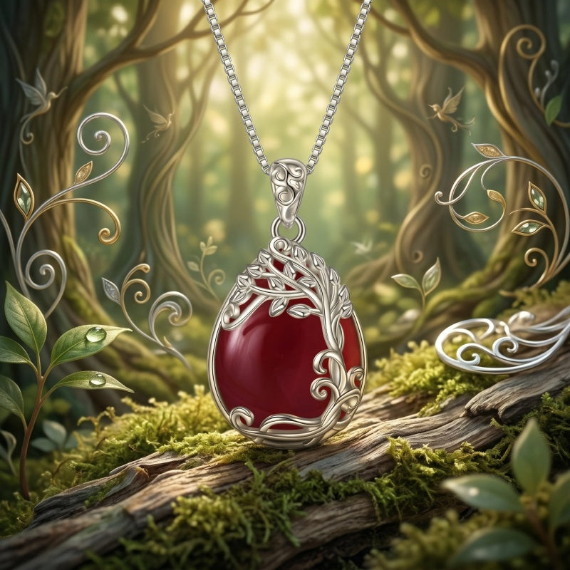 14K Gold Plated Teardrop Tree of Life Necklace for Women